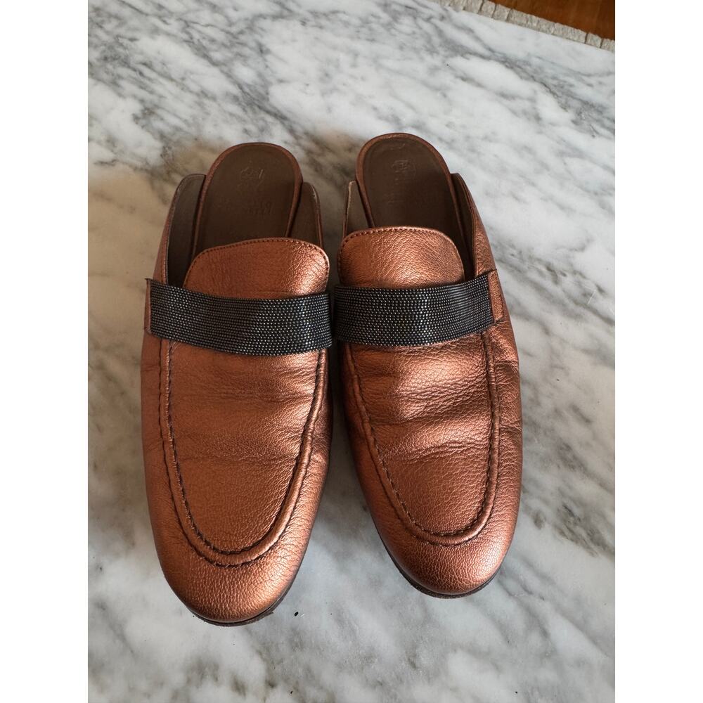 Brunello Cucinelli Metallic Rust Orange Monili Mule